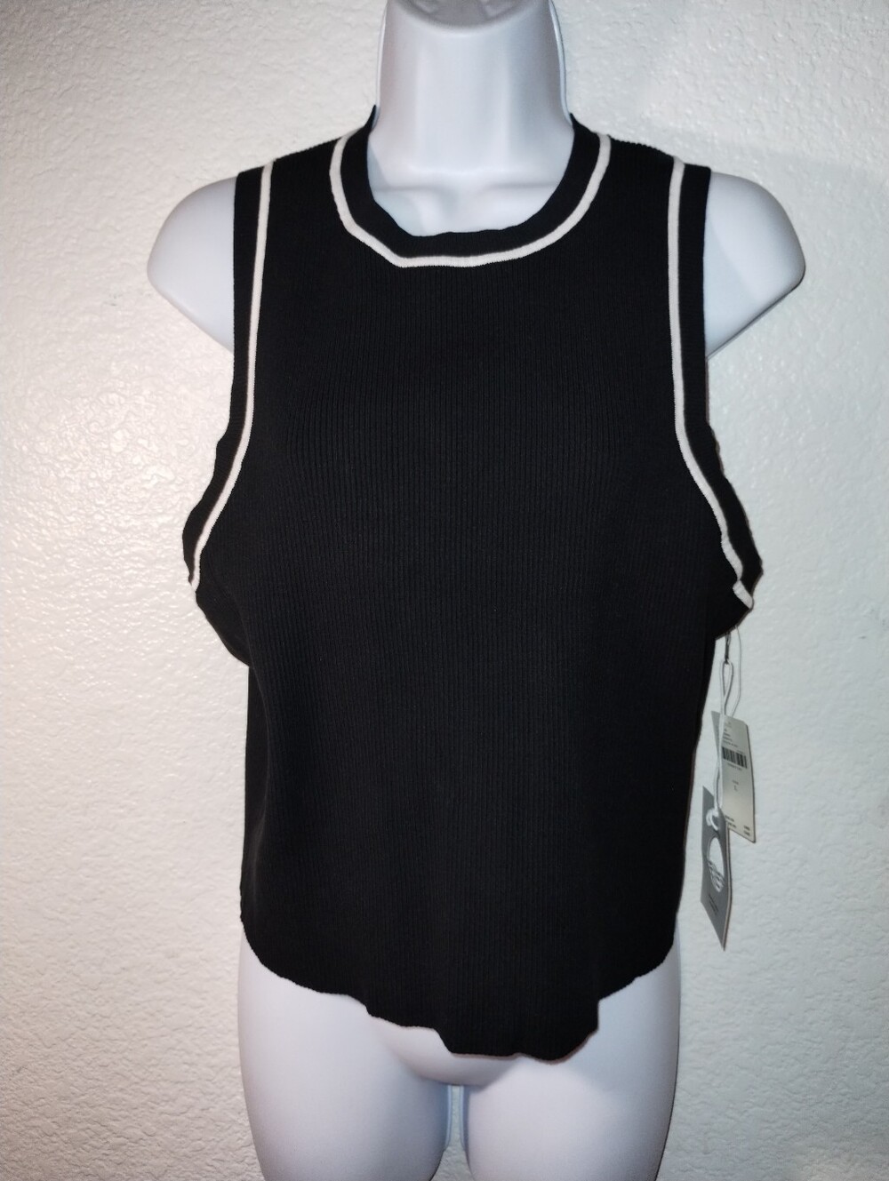 Anthropologie Daily Practice NWT Sweater Knit Tank Top Black White Accents sz XL